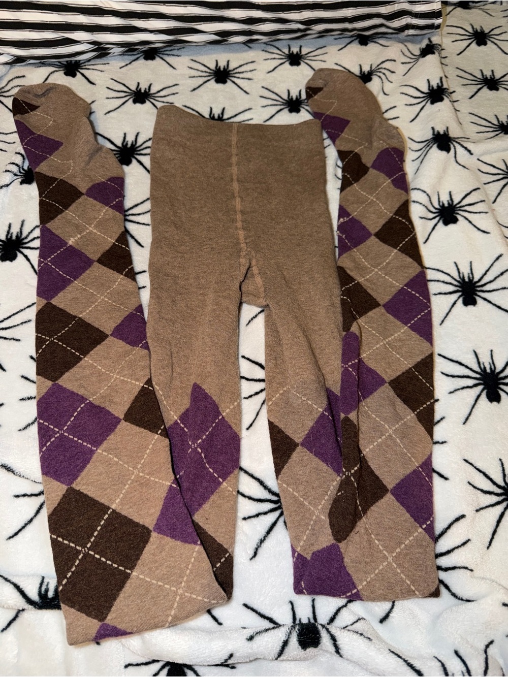 Argyle Knit Tights in Taupe and Purple